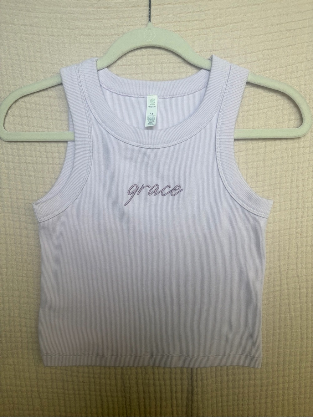 AS Colour Organic Rib Crop Tank XS Lavender Grace Embroidered